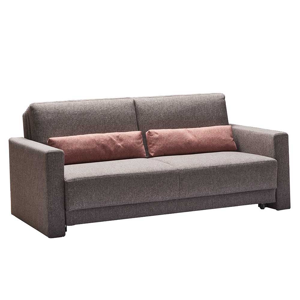 Klappcouch in Grau mit geteilter Rückenlehne Zentra & Kissen Rosa