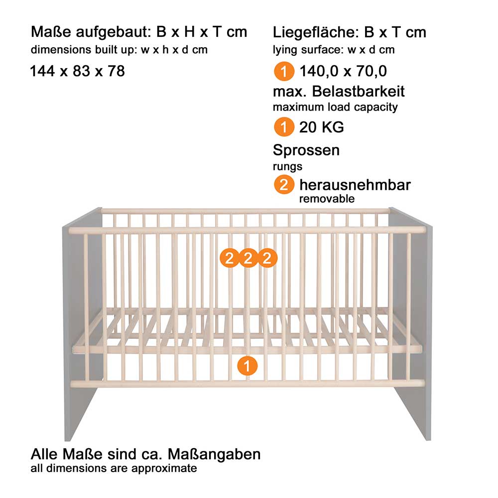 Babybett & Wickelkommode Set - Wout (zweiteilig)