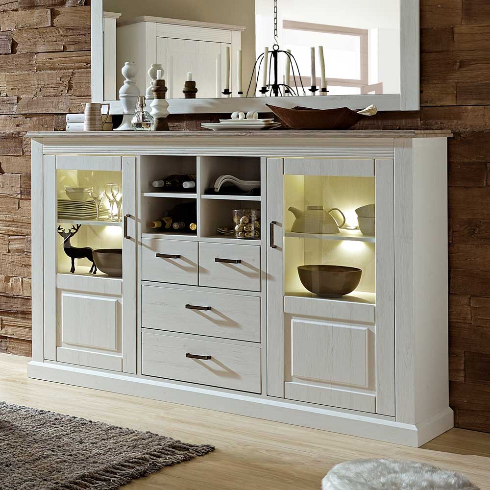 Highboard Rozasa in Weiß Taupe