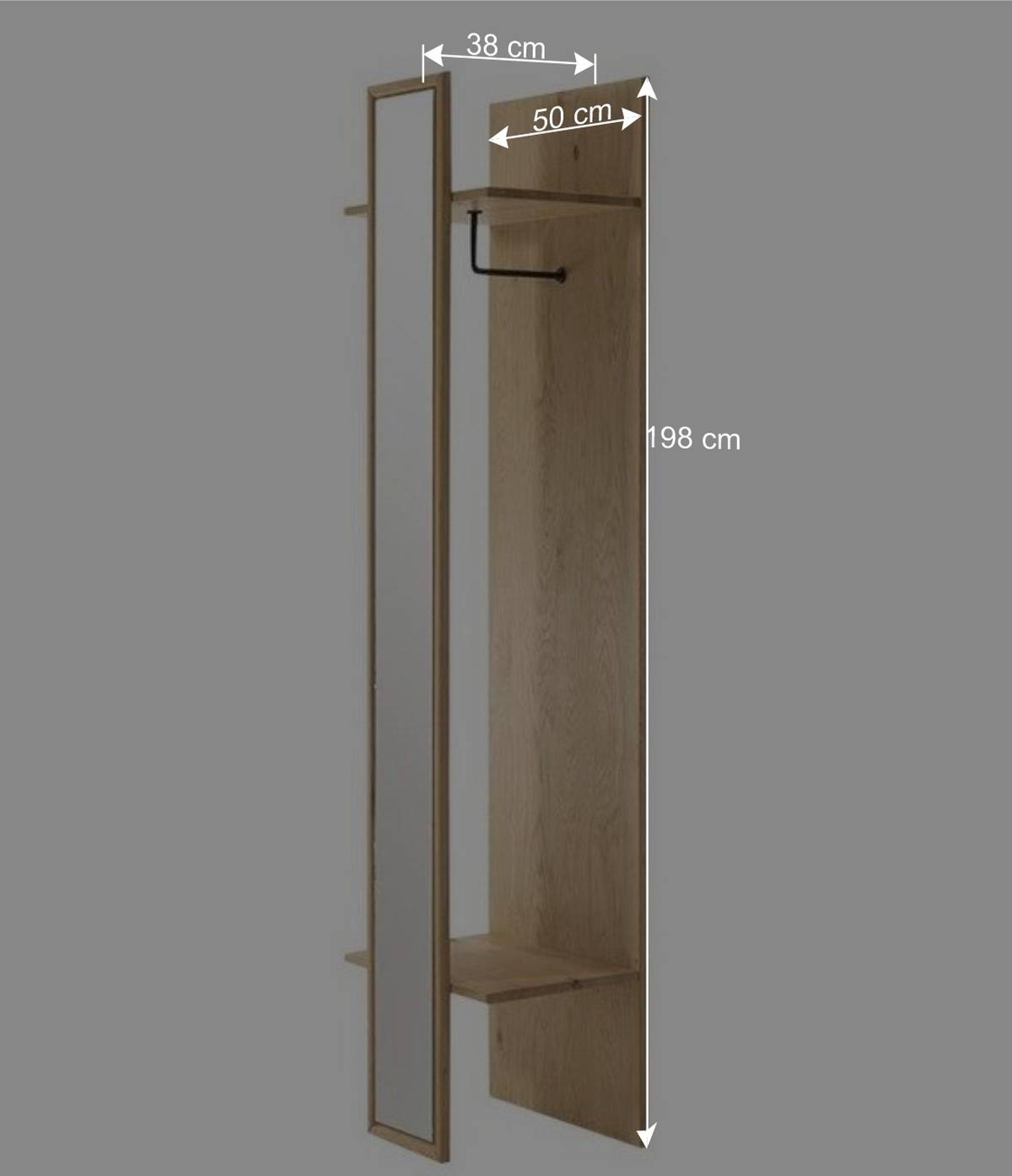 50x198x38 Garderobe mit Spiegel - Vardriva