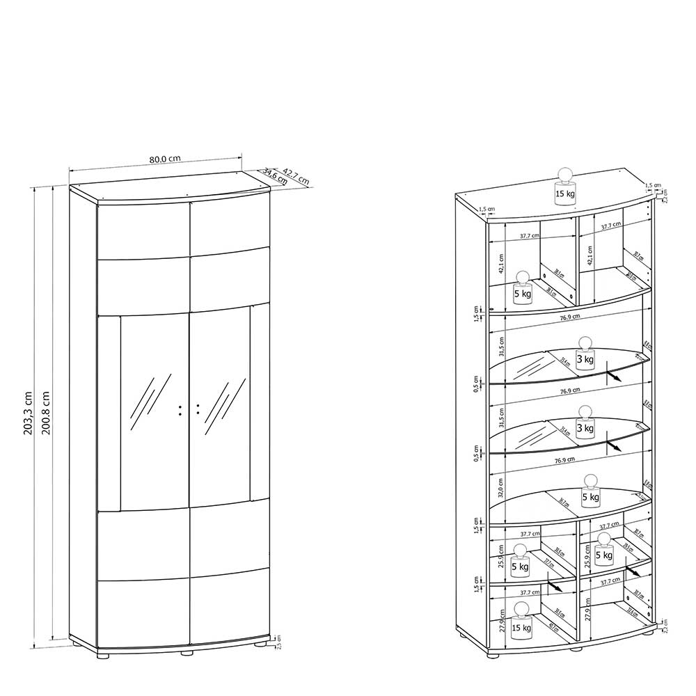 Design Vitrinenschrank in Weiß Hochglanz - Secrema