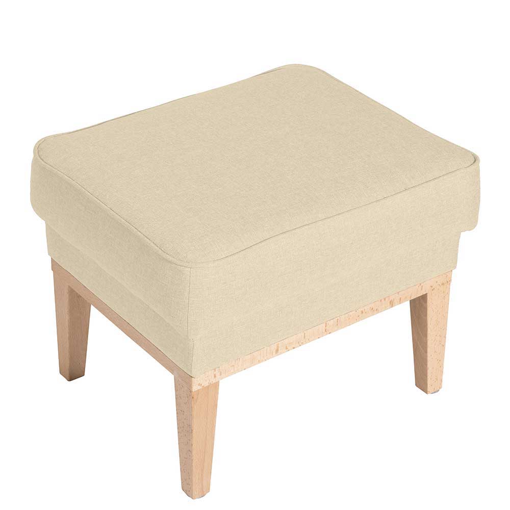 Stoffhocker in Beige mit Buche Natur - Alasdair