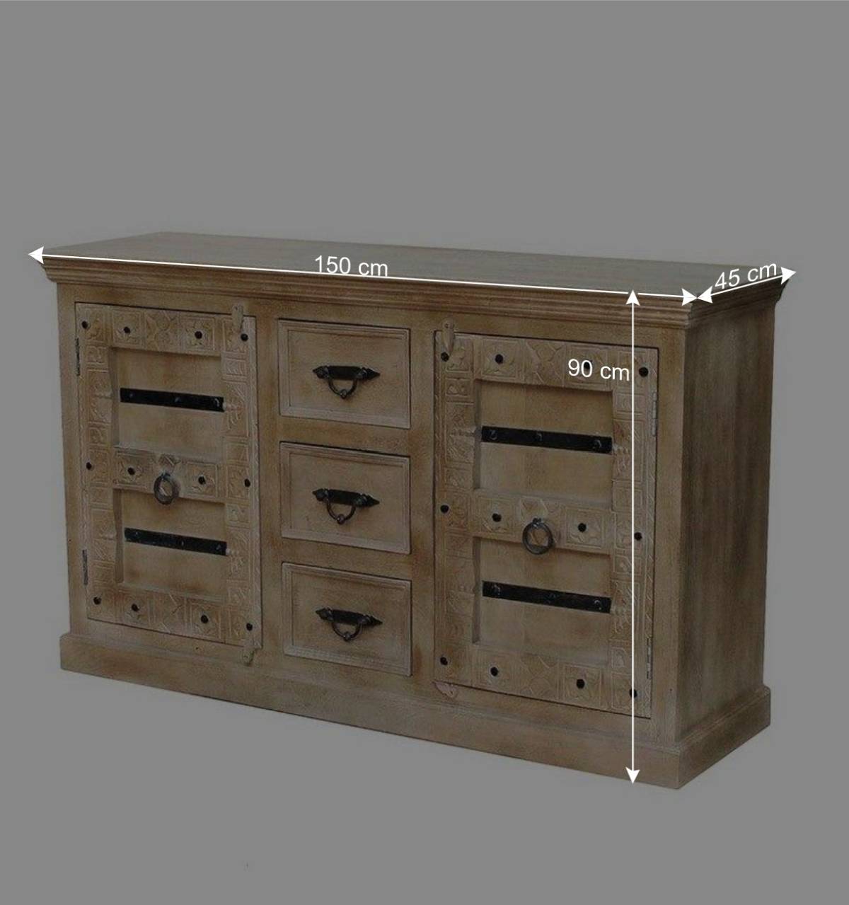 150x90x45 Shabby Chic Sideboard in Grey Wash - Abid