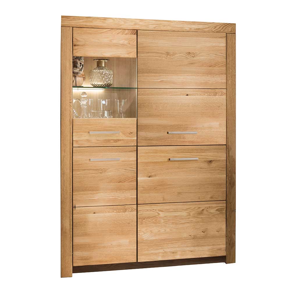 102x141x40 Highboard aus Wildeiche mit Glaseinsatz - Loitons