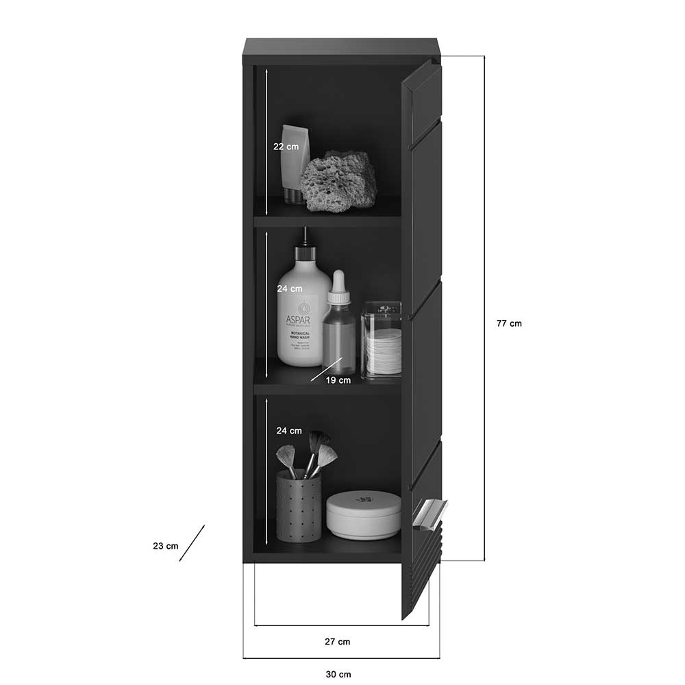 Hochglanz Oberschrank fürs Bad in Schwarz - Culina