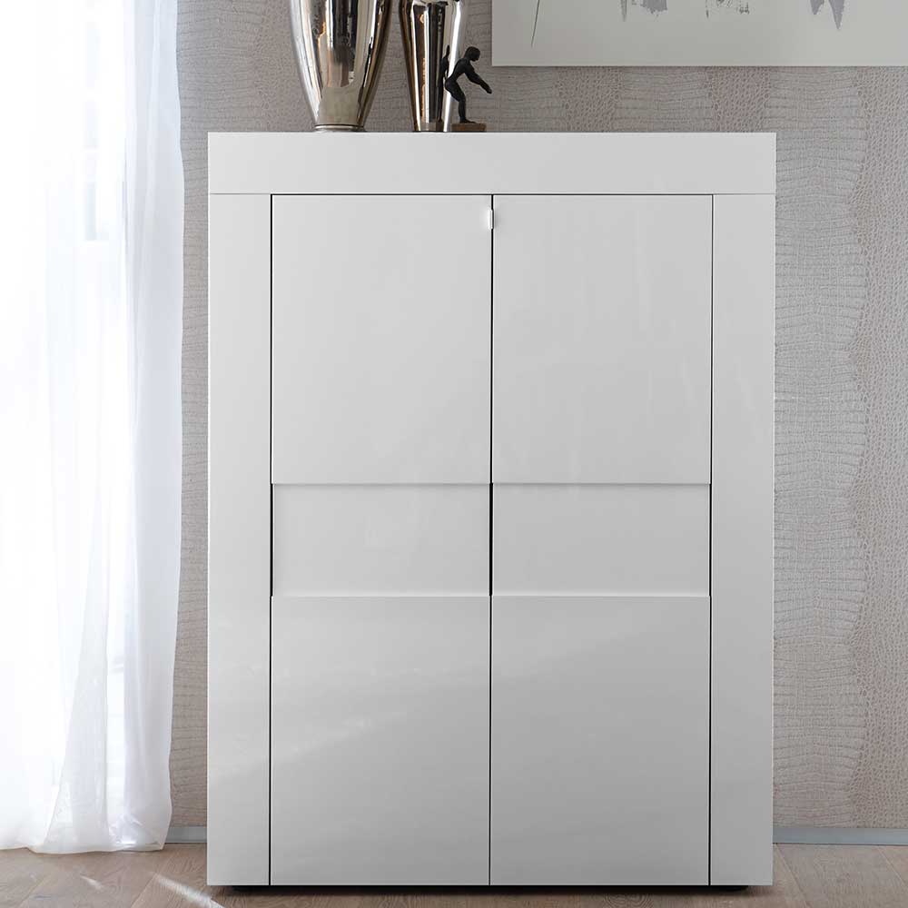 92x115x42 cm Hochglanz Highboard in Weiß - Bakada