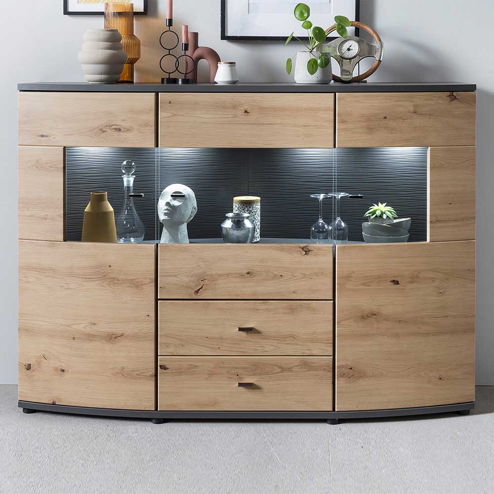 Design Sideboard mit Glaseinsatz - Lyneka