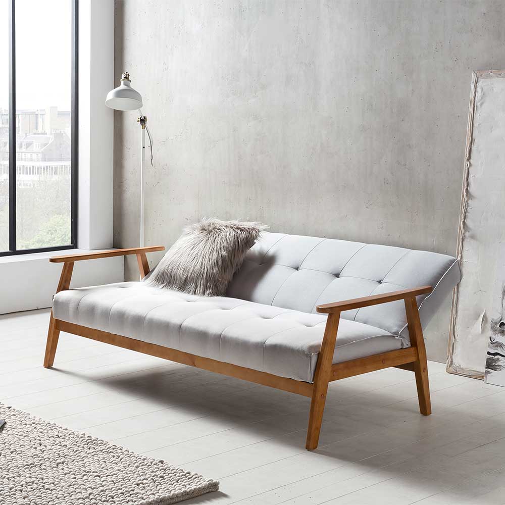 Graues Sofa mit Holzgestell Eiche - Florynn