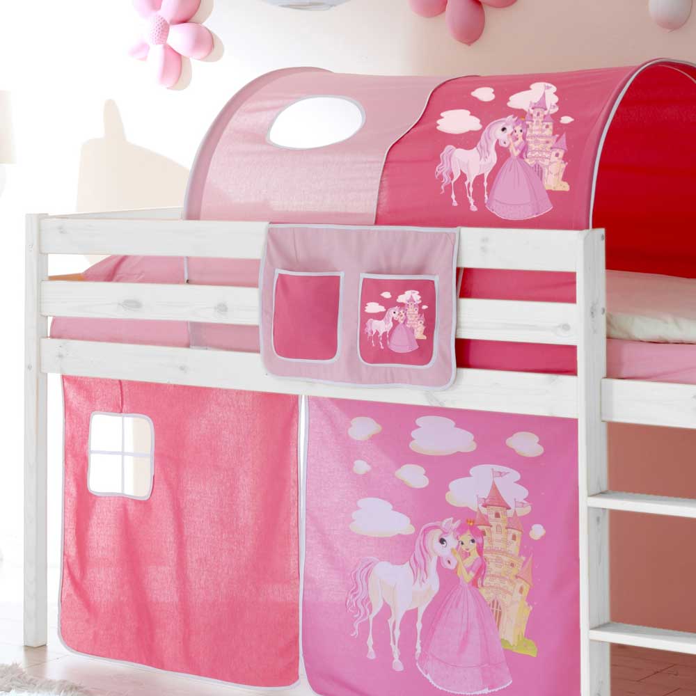 Prinzessin Hochbett Tornado mit Vorhang und Tunnel in Rosa Pink