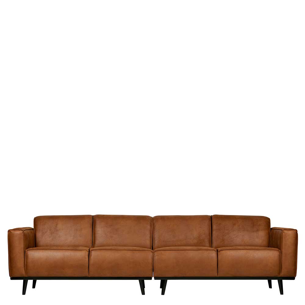 Retro Recyclingleder Couch in Braun Cognac - Lasha