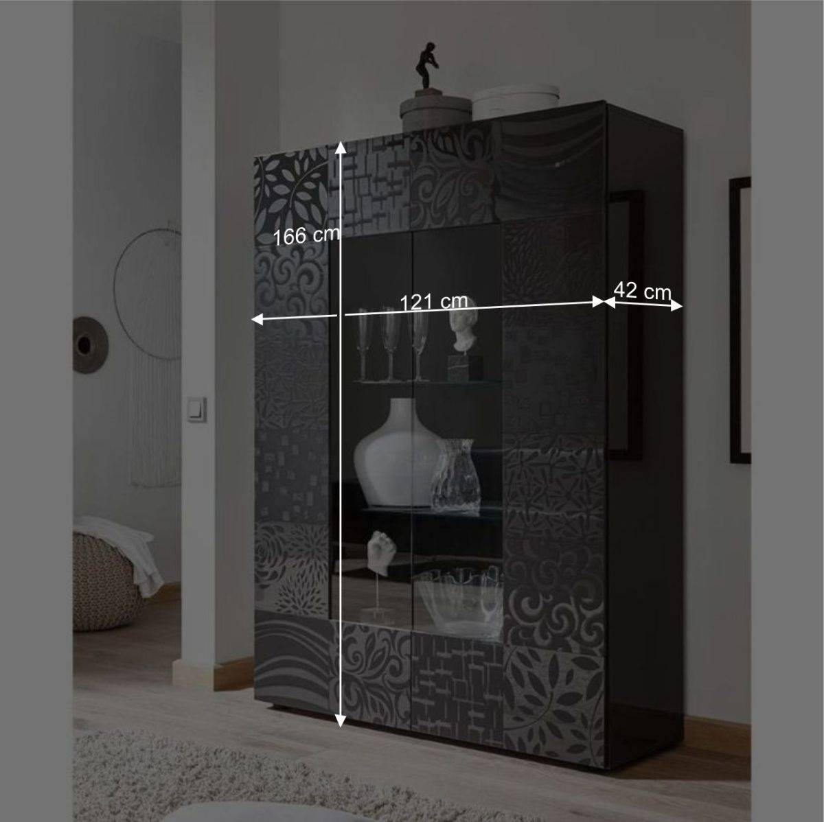 Design Hochglanz Vitrine in Anthrazit - Ipatal