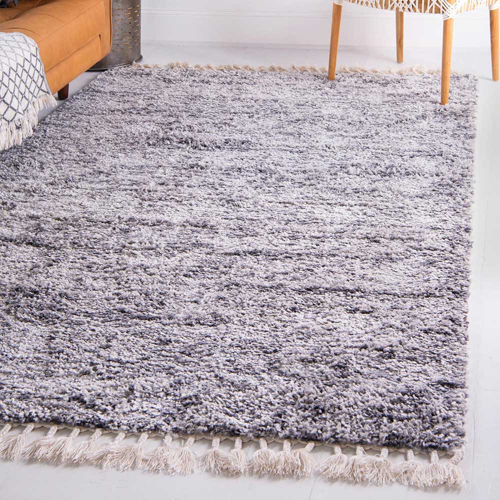 Hochflor Läufer Teppich in Grau und Creme - Cesario