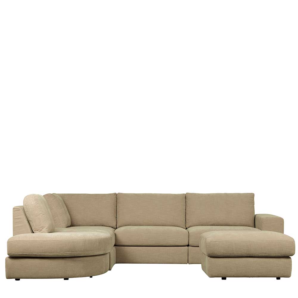 Polsterhocker in Beige Webstoff - 98x44x90 cm - Barocara