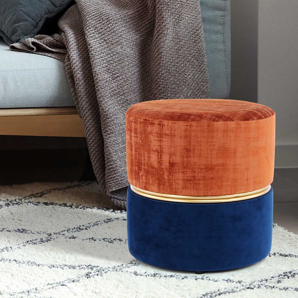 Runder Retro Hocker in Braun & Blau mit Gold - Aberdeens