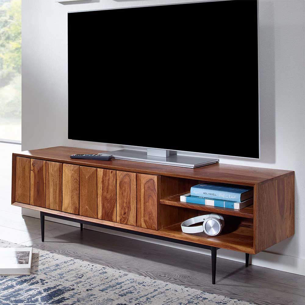 TV Board aus Sheesham Massivholz & Metall - Elmin