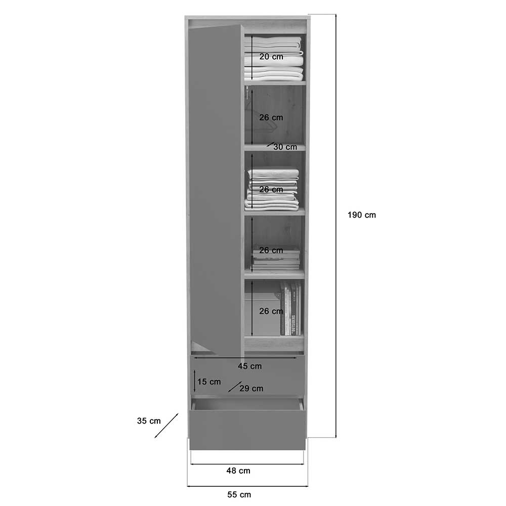 Garderobenschrank in Grau & Eiche Optik - Donzai