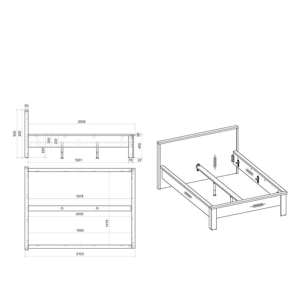 Schlafzimmereinrichtung mit 140x200 Bett - Tramos I (fünfteilig)