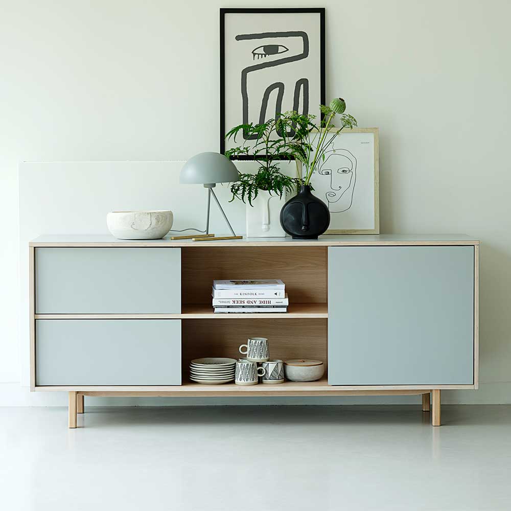 Scandi Sideboard in Hellgrau & Eiche Bianco - Vlendu