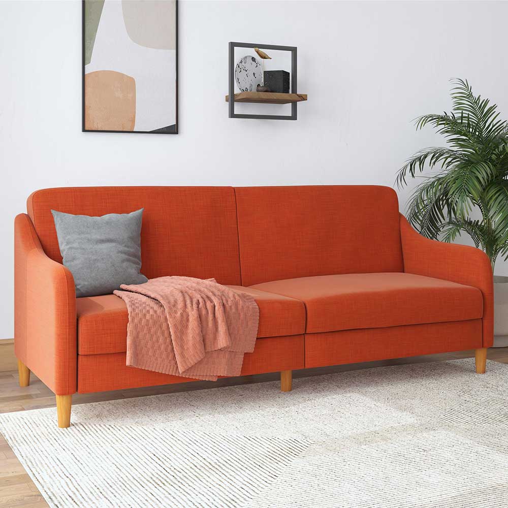 Klappcouch in Orange und Holz Natur - Sipano