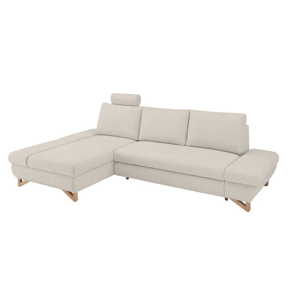 L-Sofa mit Schlaffunktion in Creme & Buche - Baonga