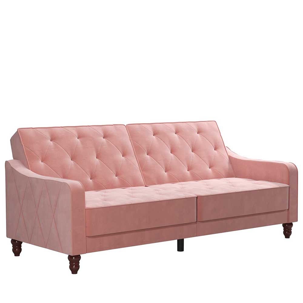 Dreisitzer Schlafcouch in Rosa Samtbezug - Norteba