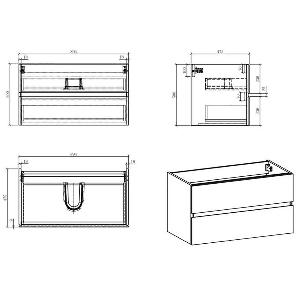 Set Waschplatz in Grau & Weiß - Lausanna I (zweiteilig)