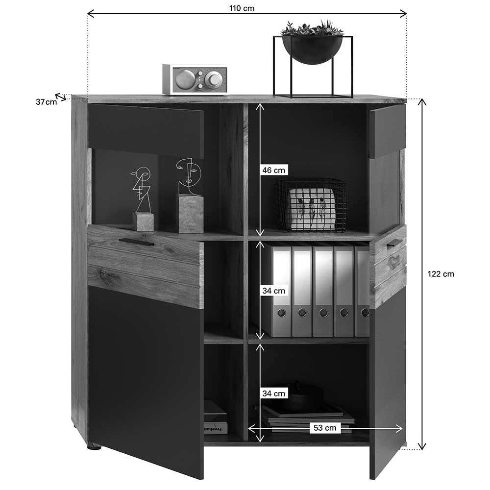 Wohnzimmer Highboard mit Glaseinsätzen - Lucios