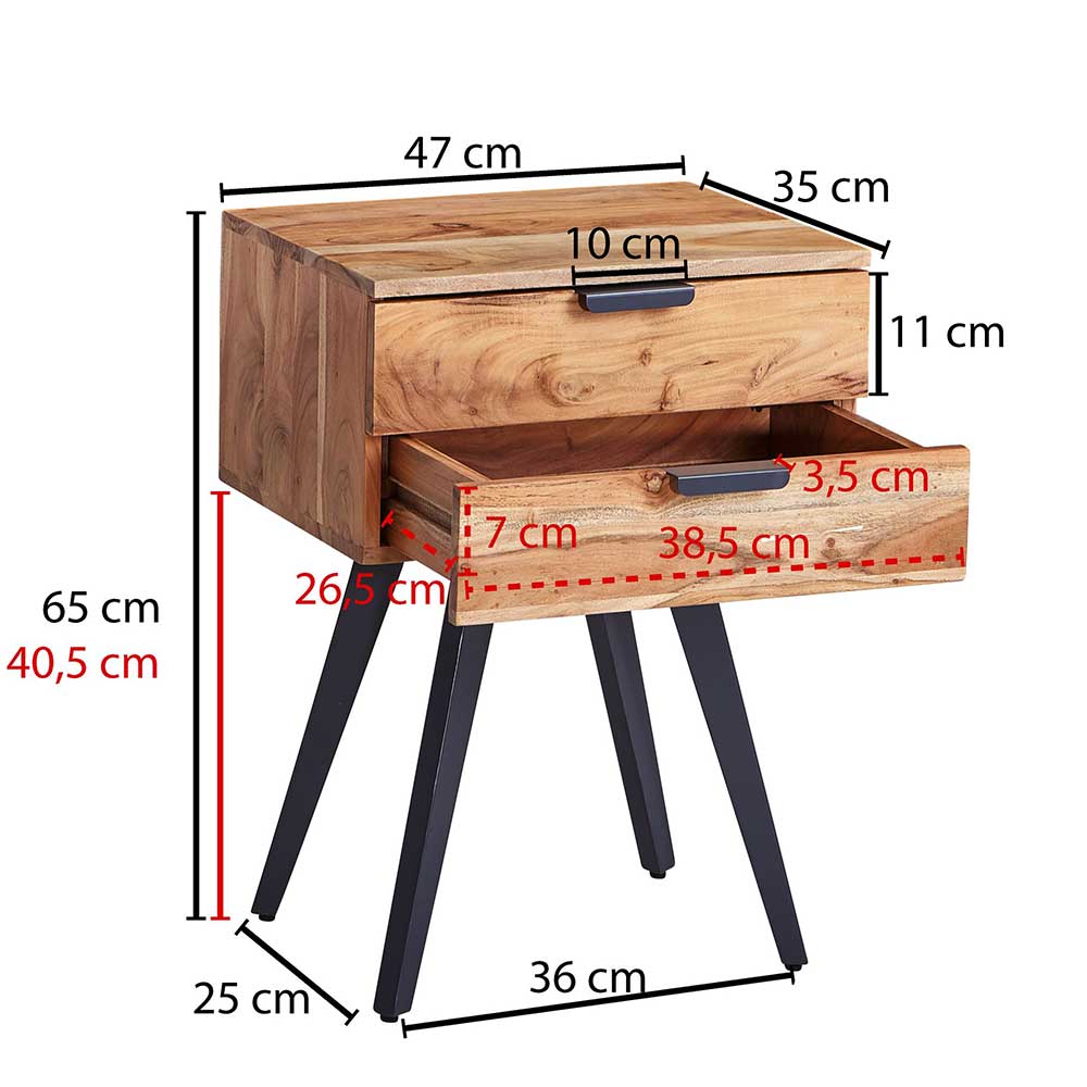 47x65x35 Hohe Nachtkommode aus Akazie Natur - Ishi