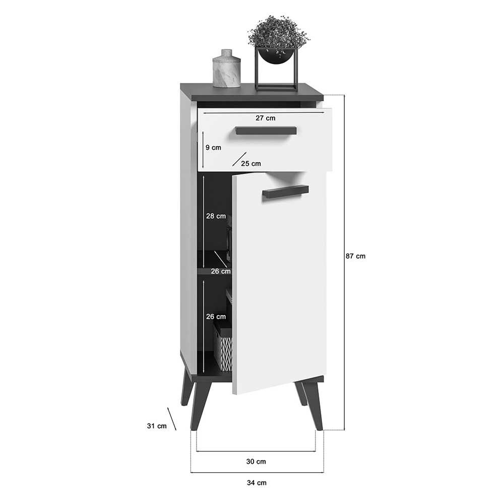 34x87x31 Badschrank mit Tür & Schublade - Jannick