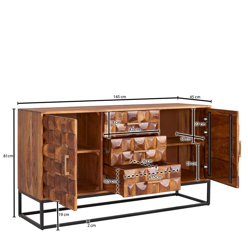 Design Holz Sideboard mit Bügelgestell - Rusty