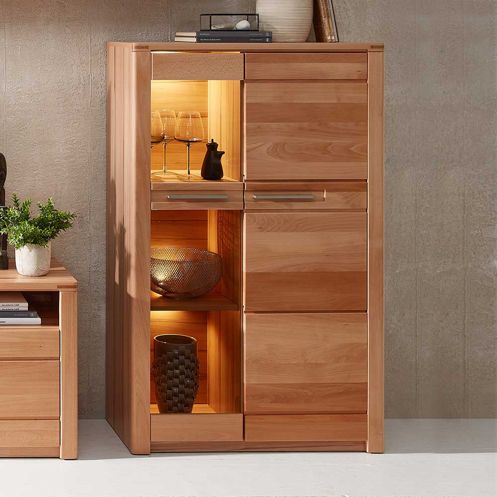 Highboard mit Glaseinsatz und LED Licht - Amyonta