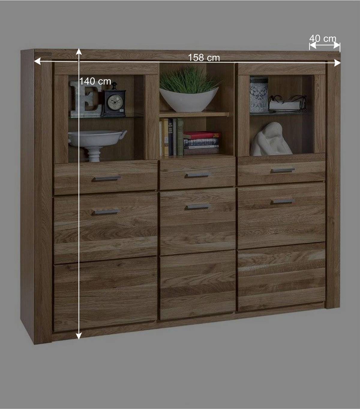 158x140x40 Holz Highboard aus Wildeiche - Maila