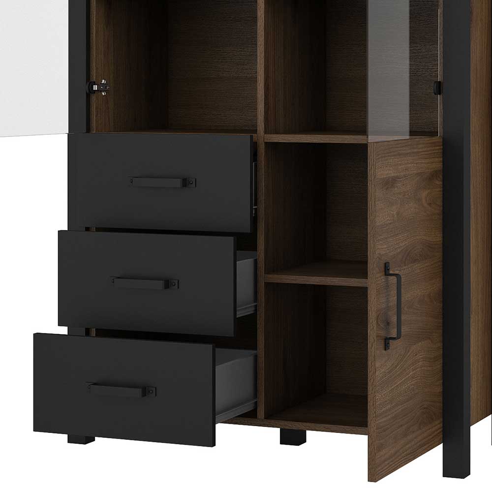 Highboard in Walnuss Optik & Schwarz - Emiato