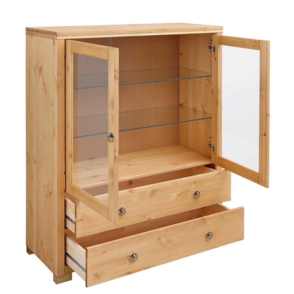 Glastüren Highboard in Natur geölt - Vinidad