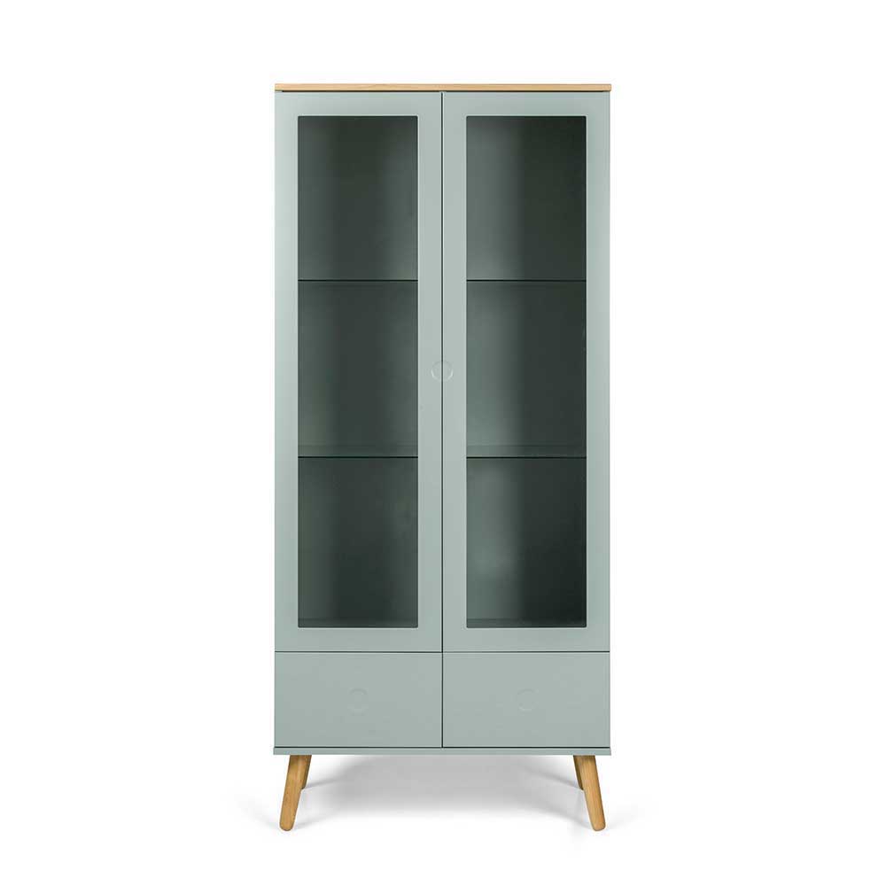 Mid Century Style Vitrinenschrank Akdova in hellem Grün