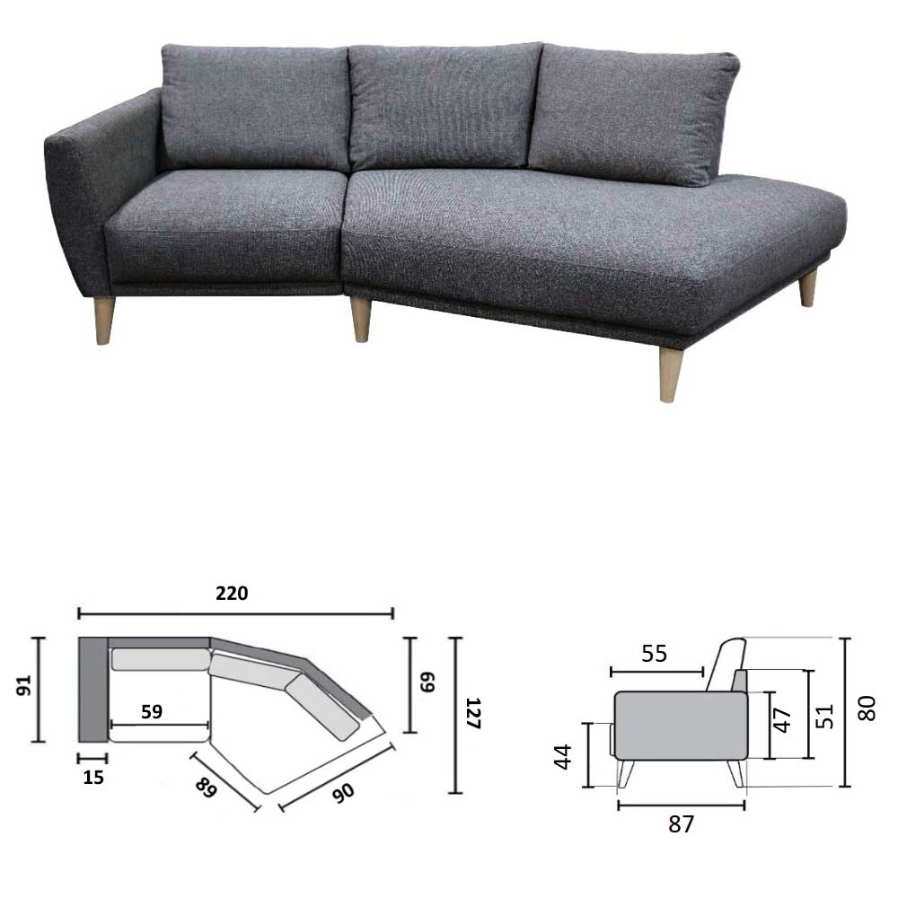 Design Sofa aus Strukturstoff in Dunkelgrau - Lionica