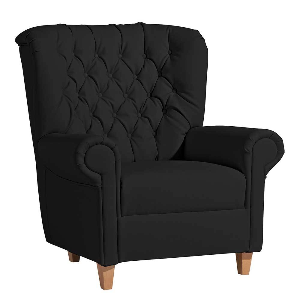 Chesterfield Polstersessel in Schwarz Kunstleder - Centurion