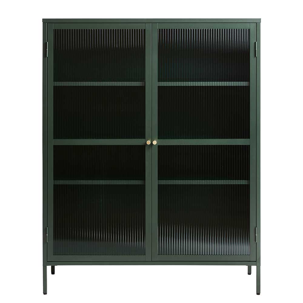 110x140x40 Dunkelgrüne Highboard Vitrine aus Stahl - Estellos