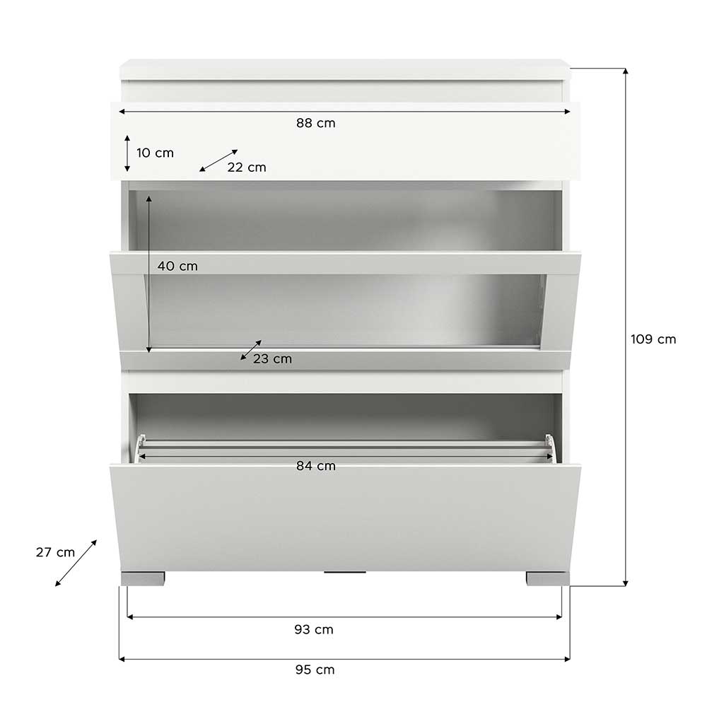 Schuhschrank mit Glas Klappe in Weiß - Suad