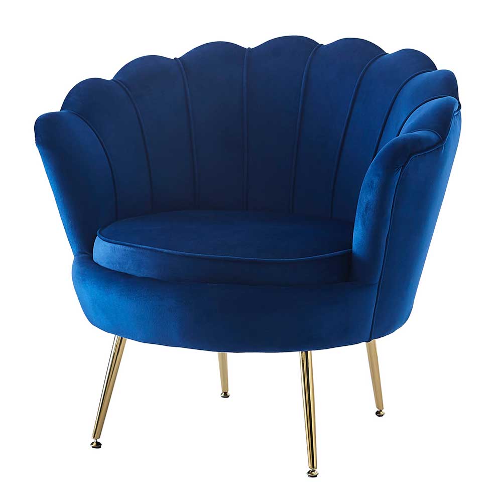 Muschel Design Sessel in Blau Samtbezug - Dotagon