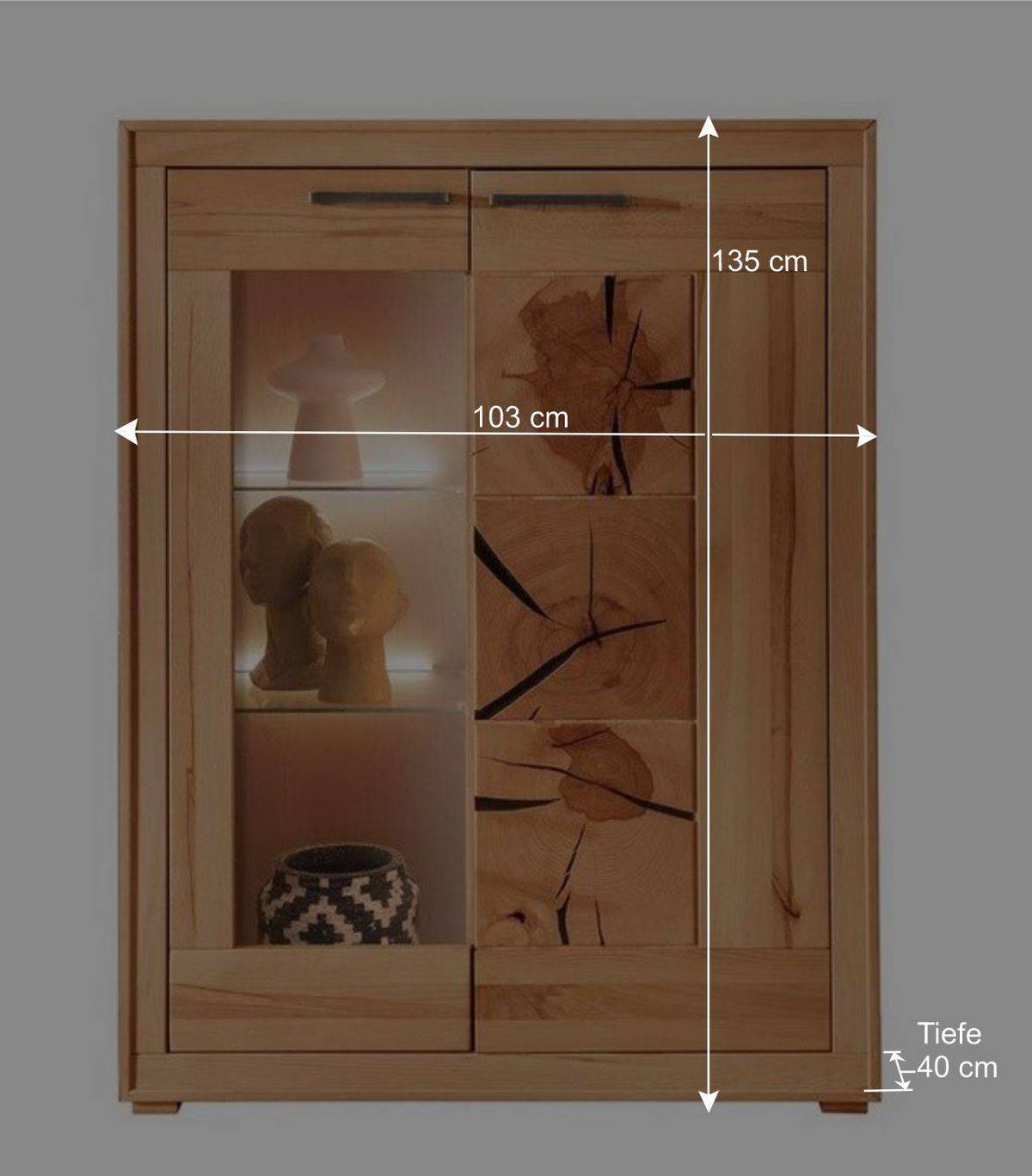 Highboard Vitrine aus Kernbuche Massivholz - Sarosca