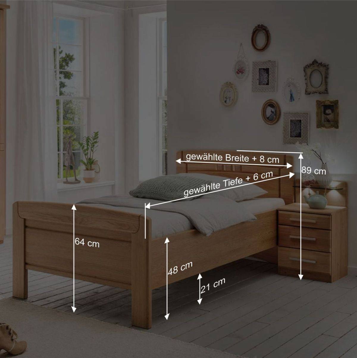 Einzelbett mit Nachtkommode Set - Sendician (zweiteilig)