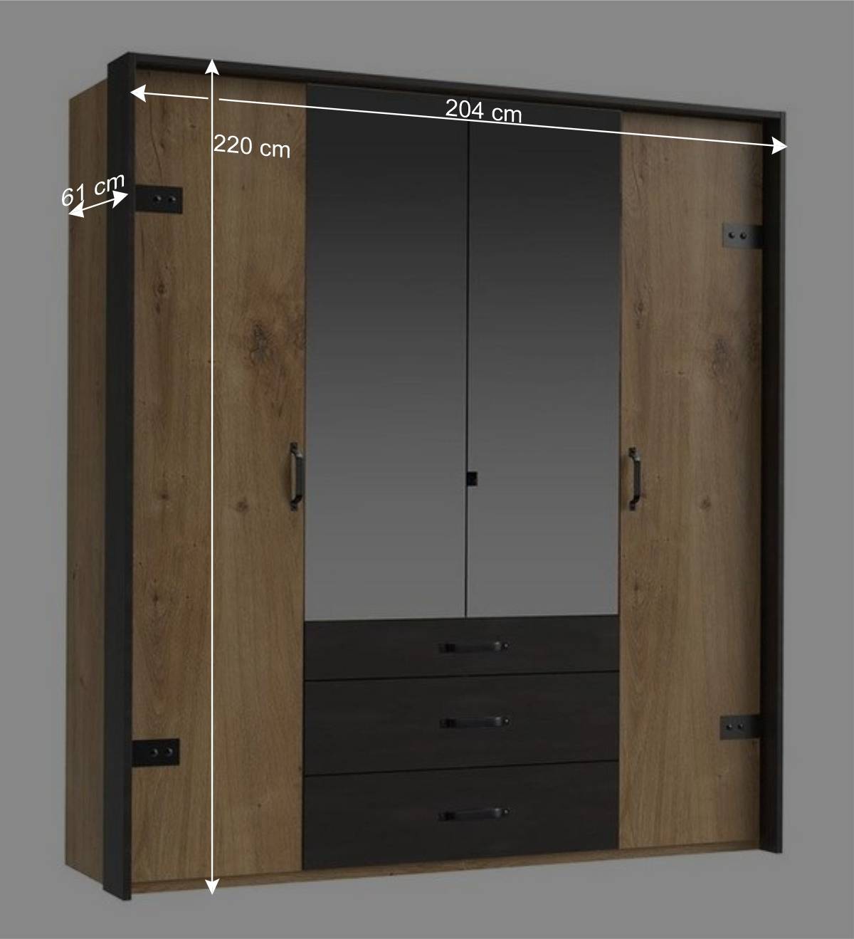 200x216x58 Kombi-Kleiderschrank mit Spiegeln - Bram