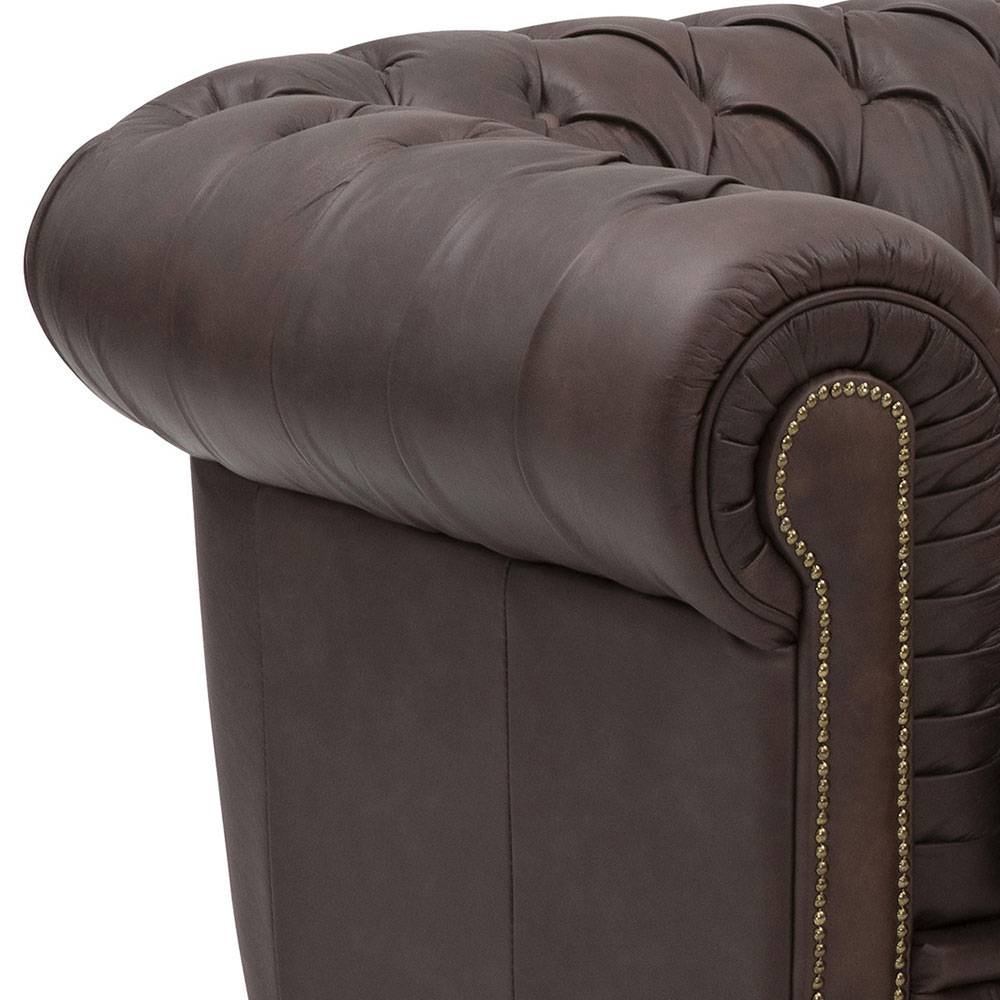 Chesterfield Leder-Dreisitzer in Braun - Pluna