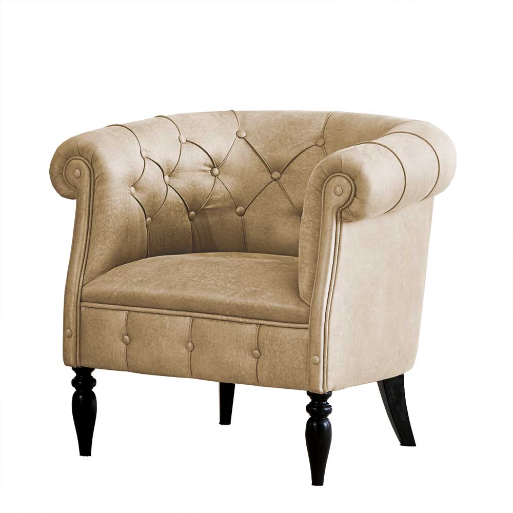 Chesterfield Design-Sessel in Beige und Schwarz - Kiano