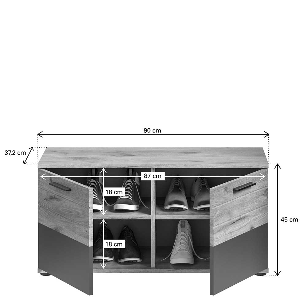 Schuhbank in Wildeiche & Grau 90 cm - Catamaron