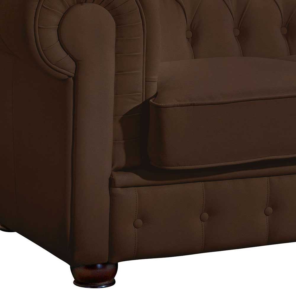 Chesterfield Kunstledercouch in Braun - Cementa