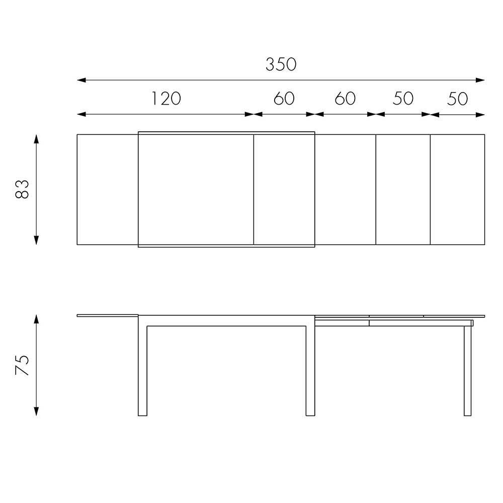 Esszimmertisch in Grau Florian ausziehbar von 120cm auf 350cm