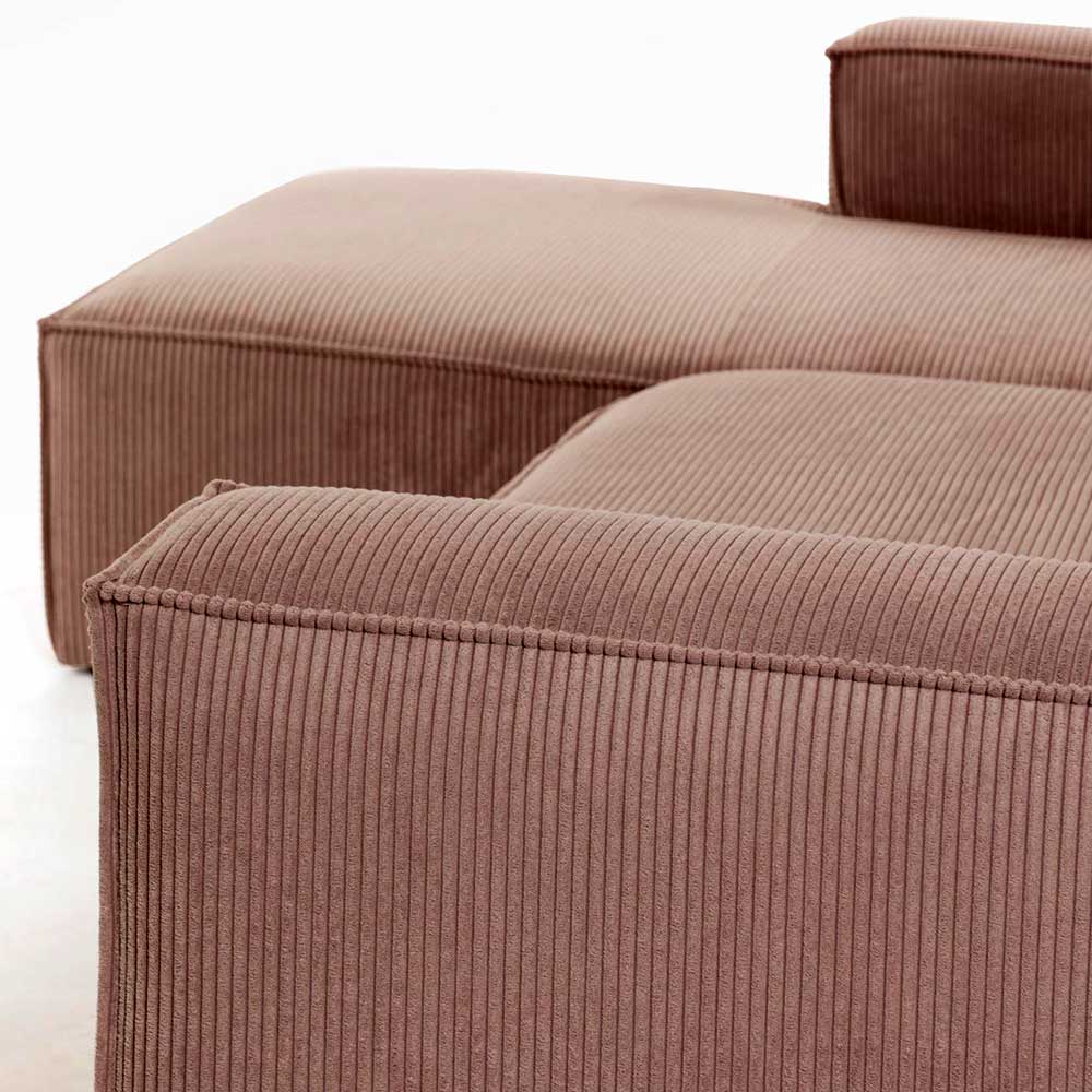 Design Ecksofa aus Cord in Altrosa - Loppa