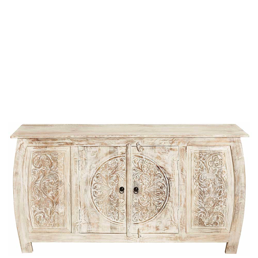 166x85x40 cm Akazie Sideboard in White Wash - Omie